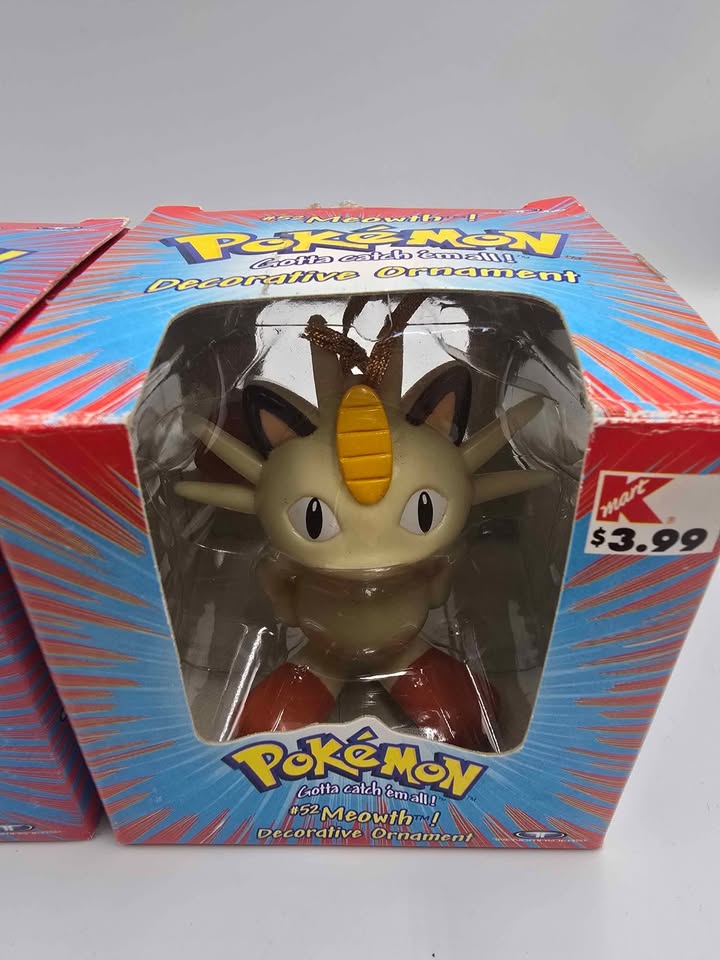🎄 Vintage 1999 Pokémon Christmas Ornaments – Squirtle, Pikachu & Meowth 🎄